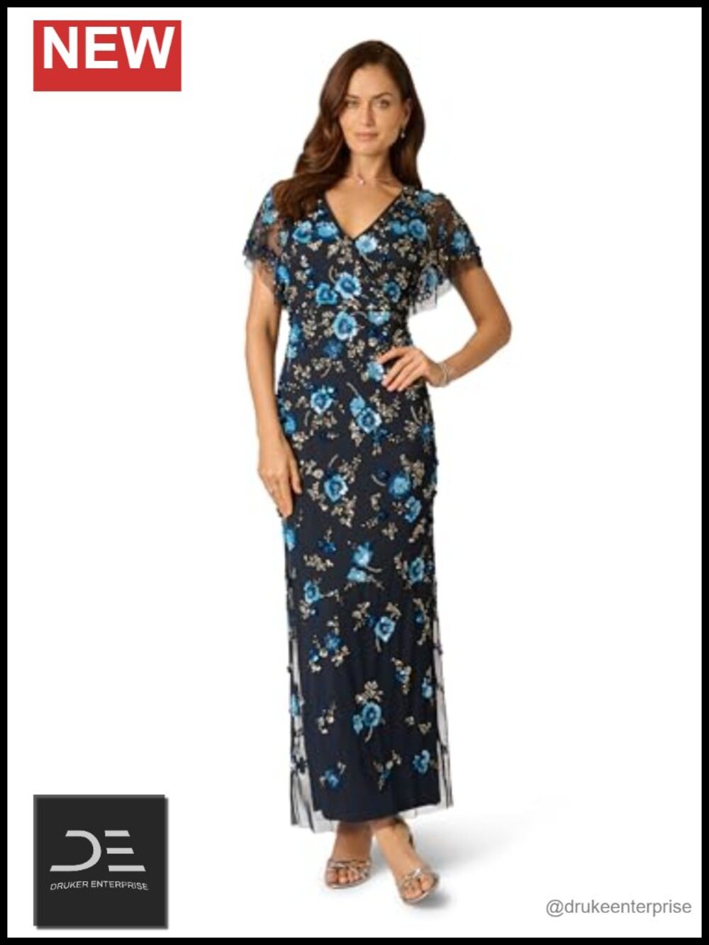 Beaded Mesh Column Gown Formal Evening Dress